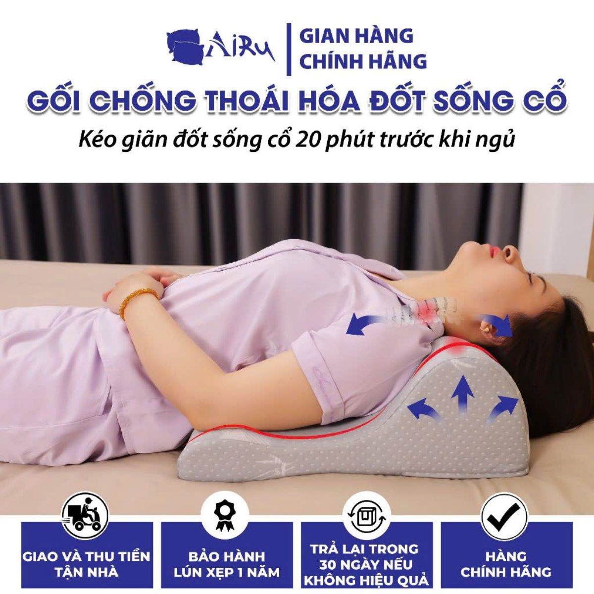 Gối kê cho người thoái hóa đốt sống cổ AIRU màu ghi