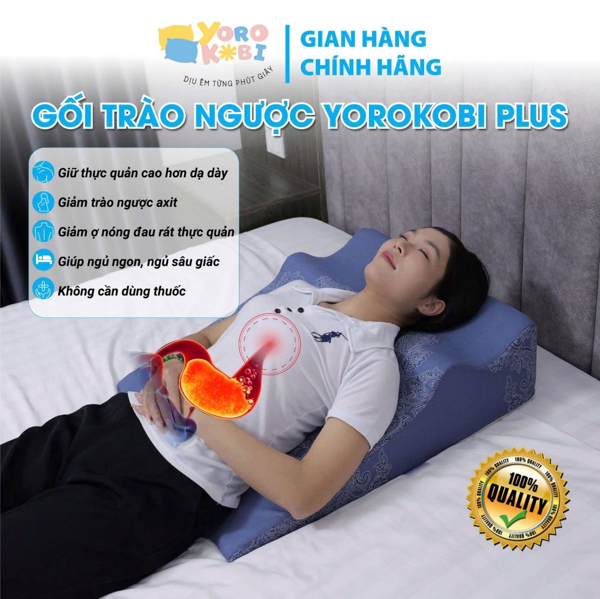 Gối trào ngược dạ dày YOROKOBI lượn sóng chống trượt