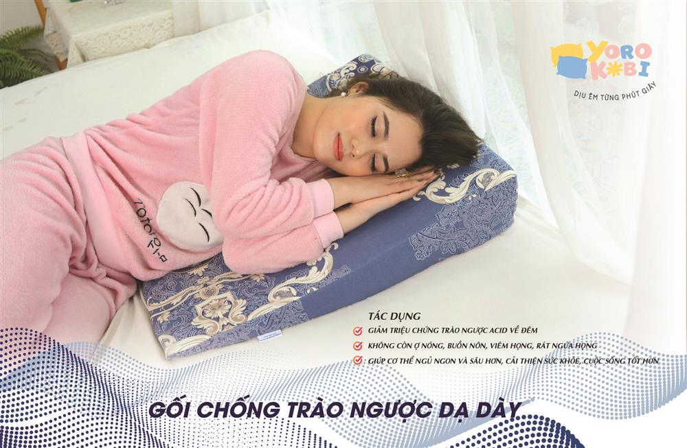 Nằm nghiêng sang trái trên gối trào ngược dạ dày cao 14cm