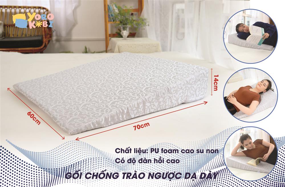 Gối dành cho người trào ngược dạ dày màu trắng - xước ánh bạc - 14cm