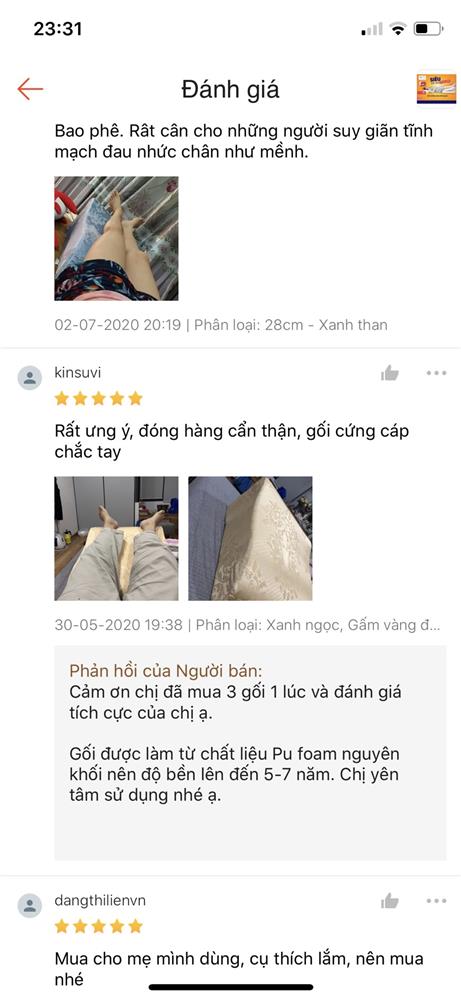 Cảm nhận của khách dùng gối chống giãn tĩnh mạch là "bao phê"